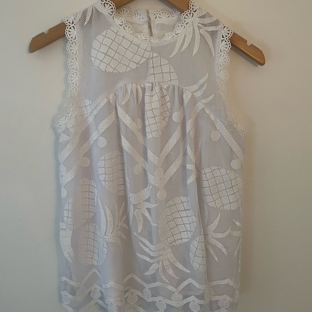Anthropologie White Pineapple Lace Sleeveless Camisole
